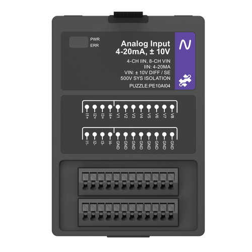 Analog Input: 4-20 mA, ±10 V, isolated, top view